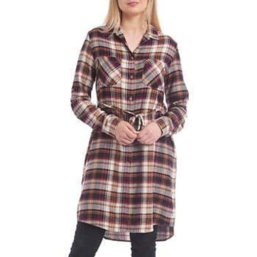 Jachs Girlfriend Flannel Shirt Tunic Dress…